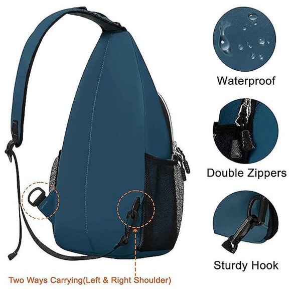 Sling Backpack, Multipurpose Crossbody Shoulder Bag Travel Hiking Deep Teal - Picture 5 of 6